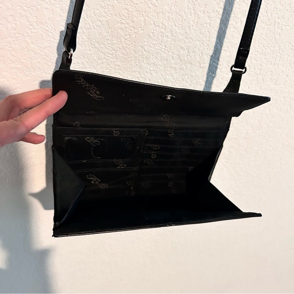 Vintage Fossil Black Leather Purse Double Fold Out Organizer Crossbody Bag Trave - Picture 10 of 15